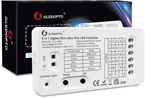 Vista 10 de GLEDOPTO Zigbee Pro RGBCCT Controlador de tira LED RGB CCT RGBW RGBWW 5 en 1 Compatible con SmartThings Amazon Echo Plus App/Control de voz