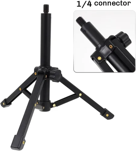 Vista 5 de Soporte de micrófono portátil de escritorio 1/4 trípode Soporte de mesa Soporte de micrófono ajustable Soporte de clip de micrófono