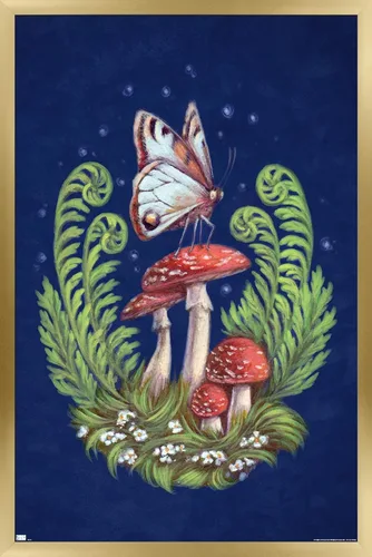 Vista 15 de Trends International Brigid Ashwood - Póster de pared con diseño de mariposas y hongos Versión enmarcada de caoba