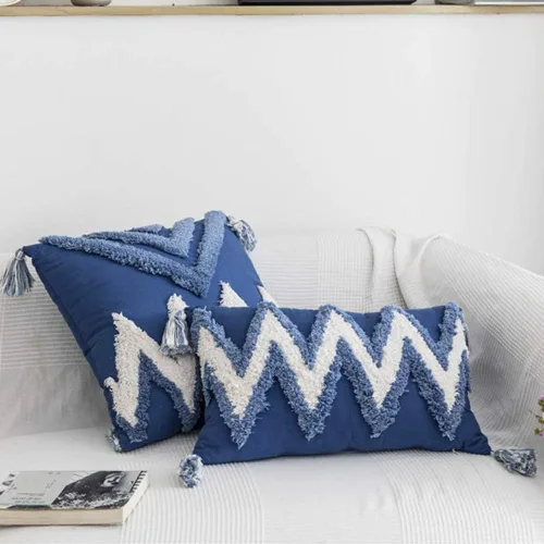 Vista 3 de vctops Fundas de almohada con bordado geométrico de 18 x 18 pulgadas, lona de algodón tejida con borlas, decoración del hogar