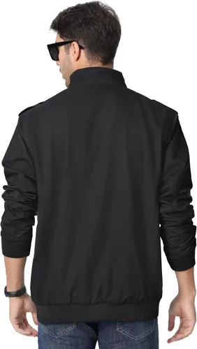 Vista 3 de MAGNIVIT Chaqueta cortavientos militar ligera para hombre con cuello parado, cierre frontal, 7 bolsillos - Algodón Negro