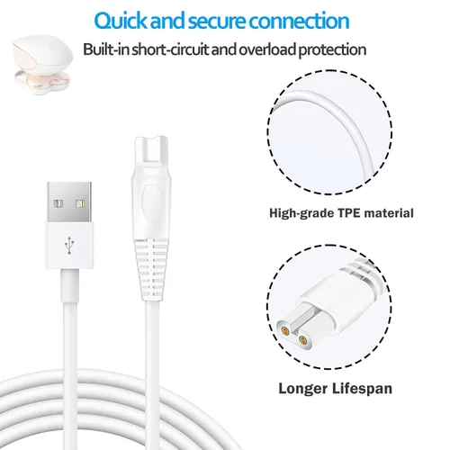 Vista 2 de Cable de carga de repuesto para afeitadora de piernas impecables, paquete de 2 cables de alimentación eléctrica, cable de carga para acabado
