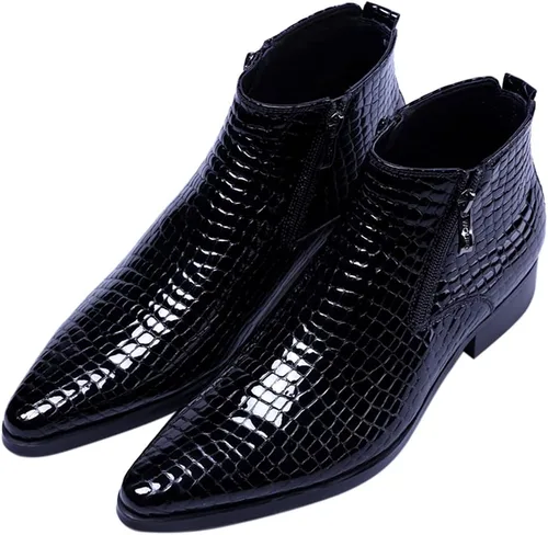 Vista 6 de SANTIMON Botas casuales con puntera puntiaguda con cremallera a cuadros de charol para hombre