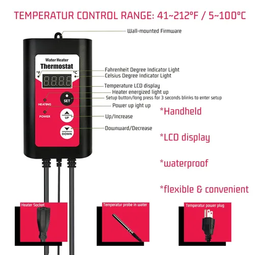 Vista 3 de Calentador de agua de inmersión de 1500 W para piscina y bañera, calentador sumergible eléctrico portátil con control de temperatura y GFCI