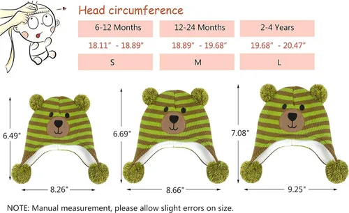 Vista 3 de Muryobao Gorro de punto con forro polar cálido para niños pequeños con orejeras para bebés y niñas