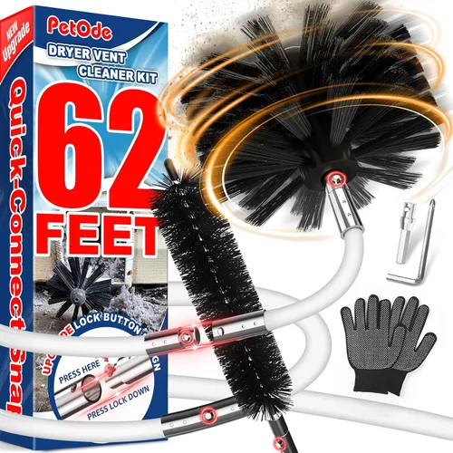 Vista 10 de PetOde Kit limpiador de ventilación de secadora de 52 pies, cepillo flexible mejorado con accesorio de taladro para una limpieza efectiva, rotación