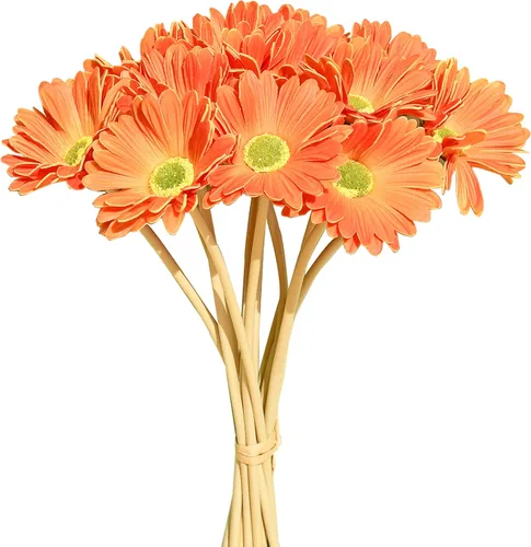 Vista 11 de Mandy's 12 tallos PU Multiclor Gerbera Daisy Decoración de Acción de Gracias y Navidad, centro de mesa flexible, ramo de boda, decoración del hogar
