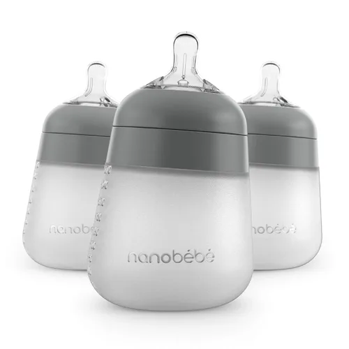 Vista 15 de Nanobebe - Biberón de silicona flexible, anticólicos, sensación natural, pezón que no se derrumba, base estable sin puntas, fácil de limpiar Gris