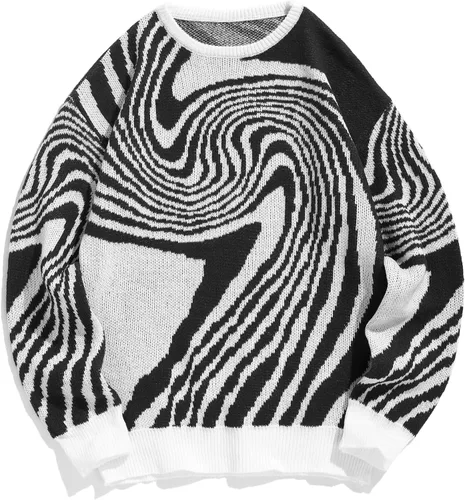 Vista 49 de ZAFUL Y2K - Suéter casual con estampado de llama estética para hombre, suéter de punto holgado, manga larga, cuello redondo