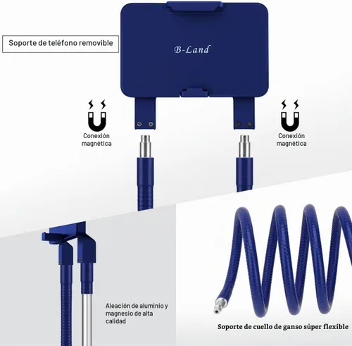 Vista 4 de B-Land Soporte para teléfono celular, soporte universal para teléfono móvil, soporte perezoso, soporte de montaje flexible de bricolaje con Azul