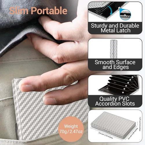 Vista 43 de BONSYL® Soporte para tarjetas de crédito, cartera delgada de metal con bloqueo RFID, con 6 ranuras para tarjetas, para mujeres y hombres.