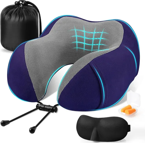 Vista 14 de CloudBliss Almohada de viaje de espuma viscoelástica de alta calidad, almohada cervical cómoda y de apoyo, almohadas cervicales para viajar Negro