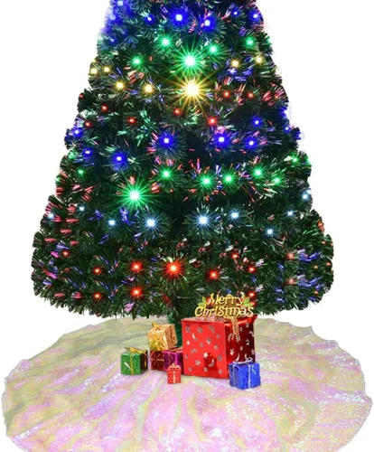 Vista 8 de DUOBAO Falda de Árbol Rosa de Navidad Brillante Faldas de Navidad Halloween Mini 24 Pulgadas Adorno, Elegante Decoración para Hogar Exterior e