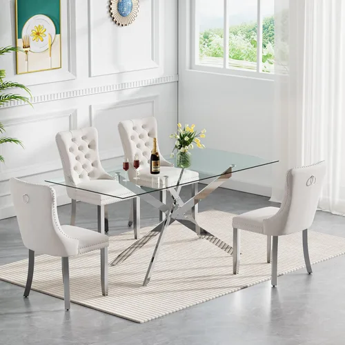 Vista 87 de Juego de mesa de comedor de cristal plateado moderno de 47 pulgadas para 2, juego de mesa de comedor de cocina redonda de 3 piezas con patas