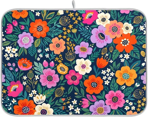 Vista 12 de Linda alfombrilla de secado de platos con hongos y plantas silvestres para encimera de cocina, almohadilla absorbente de microfibra, mediana 16x18