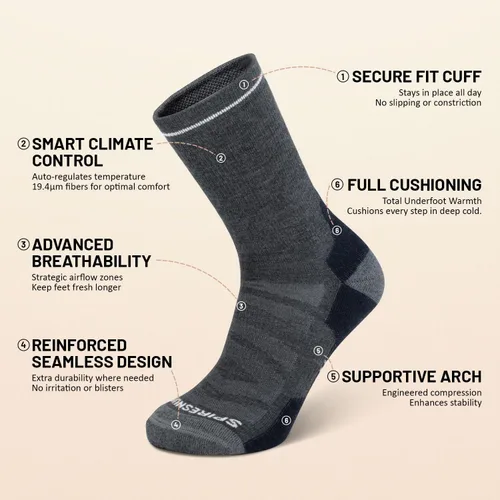 Vista 6 de Calcetines térmicos de lana merino para hombres y mujeres, calcetines gruesos de invierno para senderismo Antiampollas que absorben la humedad
