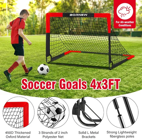 Vista 3 de BORNEW Paquete de 2 porterías de fútbol – Porterías de fútbol para patio trasero e interior para niños, 6 x 4 / 4 x 3 pies, juego de redes de fútbol