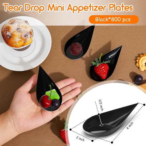 Vista 2 de Tessco for you 800 cucharas desechables de aperitivo de 4 pulgadas, mini platos de plástico para aperitivos, pequeños vasos de catering para postres