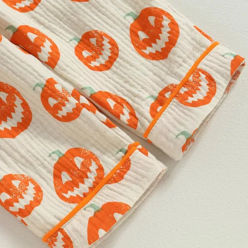Vista 6 de Conjunto de camiseta de manga larga con botones y pantalones de algodón para bebé niña y niño de Halloween