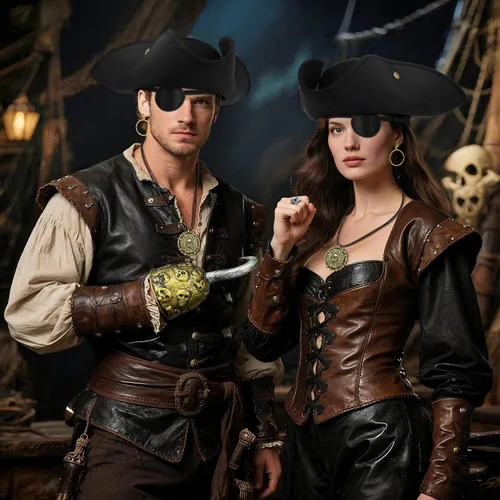 Vista 5 de Servllcell 6 piezas de sombrero de pirata, accesorios de disfraz de pirata para hombre con parche de ojo, collar de calavera, gancho de anillo