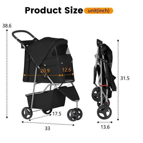 Vista 7 de BestPet Carriola de 3 ruedas para mascotas Carriola para perros y gatos Malla transpirable Portador de viaje ligero Diseño impermeable