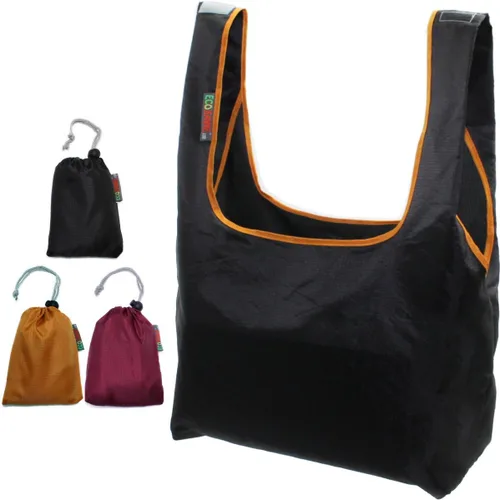 Vista 3 de Paquete de 3 bolsas plegables de nailon Ripstop súper fuertes y reutilizables con bolsa incorporada