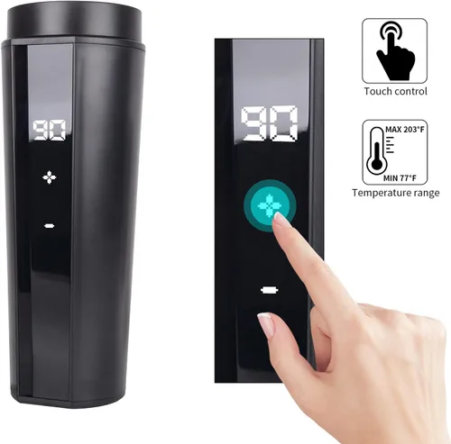Vista 2 de Tazas de café de viaje para automóvil de 24V/12V, taza con control de temperatura para automóvil, taza inteligente calentada, ajusta temperatura