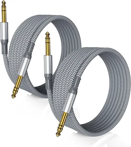 Vista 12 de Cable de instrumento TRS de 6.35 mm 3.3 pies 2 paquete, cable de audio estéreo de conector macho de 1/4 pulgada recta, línea de alimentación