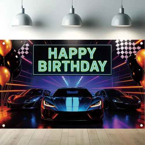 Vista 12 de Telón de Fondo Pancarta de Feliz Cumpleaños de Carreras de Fórmula 1 Fondo de Fotografía de Auto F1 Decoraciones de Fiesta de Carreras Suministros