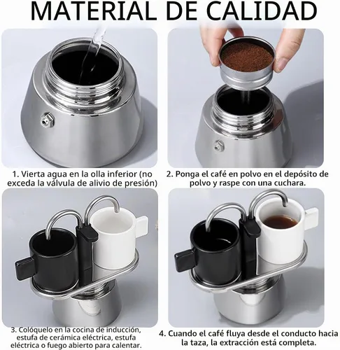 Vista 5 de Olla de Moka de Acero Inoxidable, Cafetera de Espresso de 2 Tazas para Estufa con Doble Boca, Fácil de Operar, Prepara Café Rápidamente, Olla
