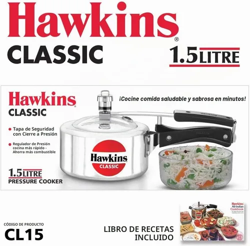 Vista 2 de Olla a presión de aluminio Hawkin Classic CL15, pequeña, 0.4 galones, color plateado, Plateado