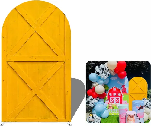 Vista 11 de Telón de fondo de arco Chiara, fundas elásticas de tela de elastano para puerta de granja para cumpleaños, baby shower, decoración de fiesta