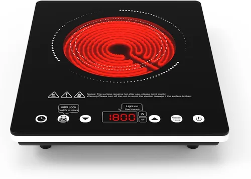 Vista 8 de Estufa eléctrica portátil, estufa eléctrica de un solo quemador de 1800 W para todos los utensilios de cocina, quemador infrarrojo de encimera