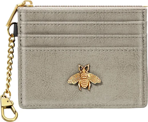 Vista 39 de SEAVILIA Tarjetero llavero cartera para mujer con ventana de identificación RFID monedero regalo abeja delgada minimalista pequeña cartera