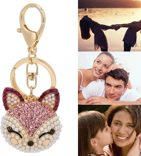 Vista 4 de plplaaoo Fluffy Ball Cute Queen Chains, Rhinestone Head Keyring, Lovely Key Ring Decorative, Pink Rhinestone Environmental Protective Keychains for
