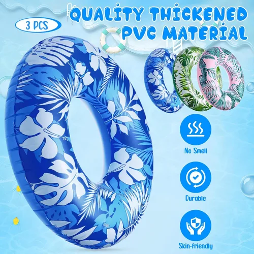 Vista 3 de Simgoing 3 piezas de flotadores grandes de piscina para adultos de 47.24 pulgadas inflables de hojas tropicales de tubo flotante jumbo anillos