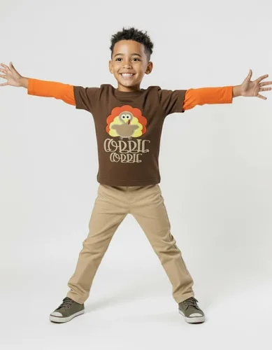 Vista 5 de Unique Baby Niños Camiseta Gráfica de Manga Larga en Capas para Niños Pequeños Marrón