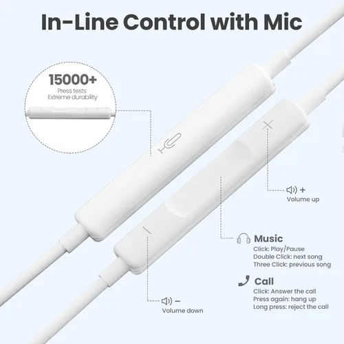 Vista 3 de Paquete de 4 auriculares con cable, auriculares con cable intrauditivo con control de volumen de micrófono, potentes graves pesados, alta