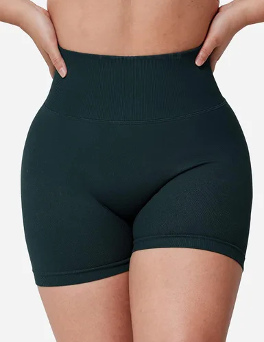 Vista 2 de YEOREO Pantalones cortos profesionales de entrenamiento para mujer, 3.6 pulgadas, pantalones cortos sin costuras, cintura alta, contorno, gimnasio