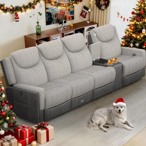 Vista 19 de Dresegmt Sofá reclinable, 2 vías multifunción manual de 3 plazas con portavasos, almacenamiento y puertos USB, moderno sofá multifuncional, sofá