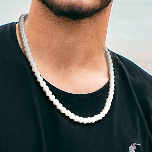 Vista 2 de Collar de perlas para hombre, collar de perlas blancas para mujer, collar de gargantilla de perlas redondas, joyería de perlas, Cuenta, Cuenta