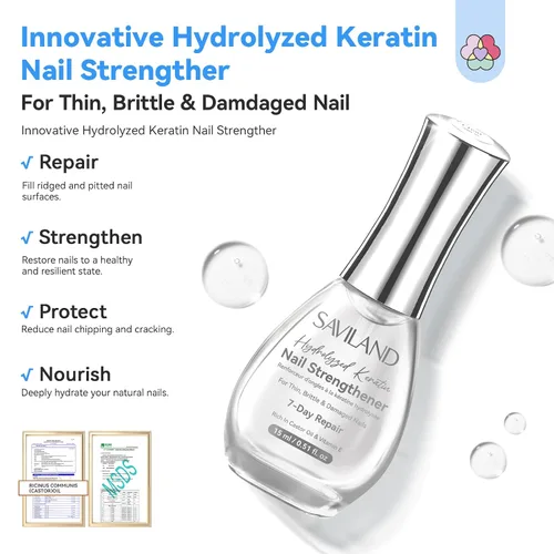 Vista 2 de SAVILAND - Fortalecedor de uñas transparente para uñas dañadas, 0.5 onzas líquidas Fast Air Dry, Natural Nail Polish, Nail Growth Polish