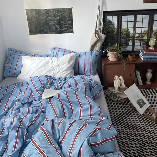 Vista 84 de mixinni Juego de funda de edredón vintage a rayas, tamaño twin, juego de ropa de cama de 3 piezas, 100% algodón lavado, suave y transpirable, funda