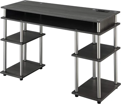 Vista 6 de Convenience Concepts Designs2Go No Tools - Escritorio para estudiantes con estación de carga y estantes, color negro