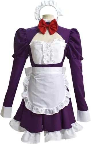 Vista 4 de Nsoking Anime High Rise Invasion Cosplay Costume Maid Cosplay Costume Halloween Purple Dress Outfit Custom