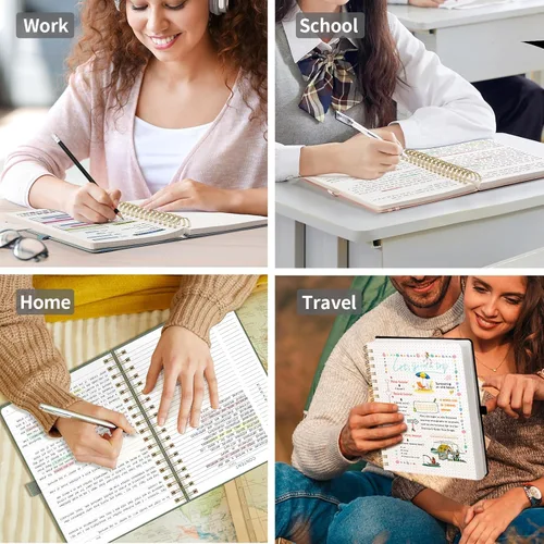 Vista 8 de EMSHOI Cuaderno con espiral de la universidad rayado, 300 páginas numeradas, A4 tapa dura grande de cuero, cuaderno rayado grueso de 100 g/m²