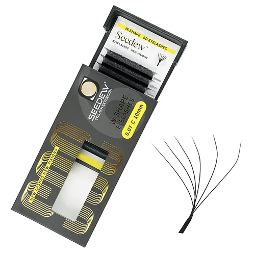 Vista 32 de Extensiones de pestañas 3D, rizo LU/M de 0.003 in, MIX8-0.591 in, 12 filas por bandeja, tallo plano en forma de W, injerto de pestañas natural PBT