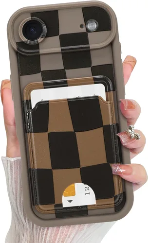 Vista 11 de KANGHAR Compatible con iPhone 13 Funda, Cartera de Silicona a Cuadros con Bonito Patrón, Tarjetero y Protección de Cámara, Suave, Delgada, a Prueba