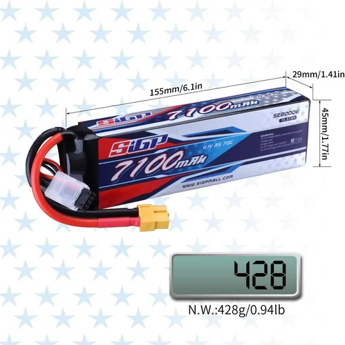 Vista 4 de 3S 11.1V Lipo Batería 7100mAh 70C Soft Pack con XT60 Conector para RC Coche Camión Tanque Barco Carreras Hobby