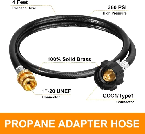 Vista 2 de GasSaf Manguera de Propano de 4 Pies, Manguera Adaptadora de Propano Conexión de Tanque de 1 lb a 20 lb para Parrillas Weber Q, Planchas Blackstone